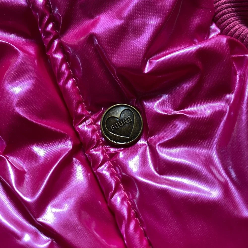 Found My Animal Dog Puffer Coat Raspberry Size Medium Shiny Hooded Pet‎ Jacket